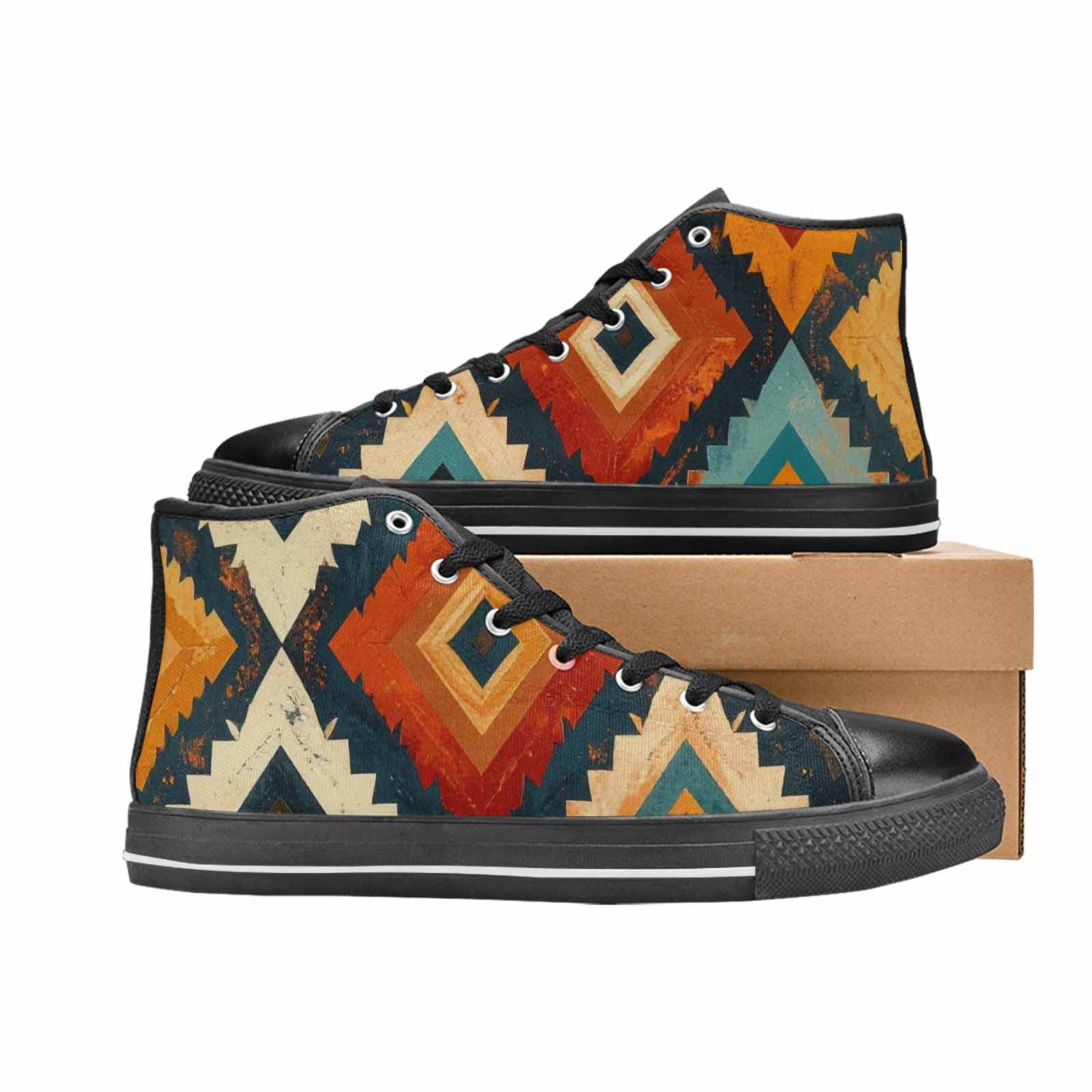 WOMEN'S Southwestern Geometric Diamond High Top Canvas Grunge Shoes