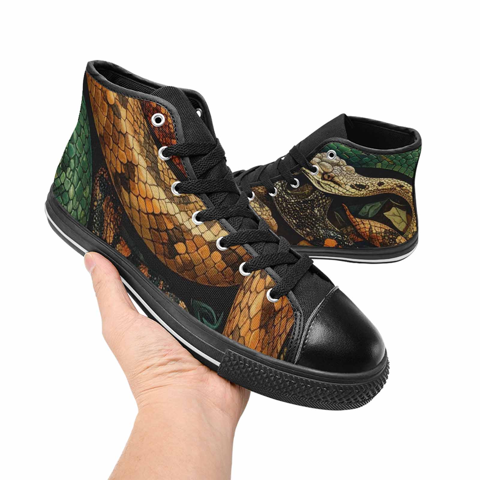 MEN'S Snake Skin Reptile High Top Canvas Neon Fantasy Custom Sneakers