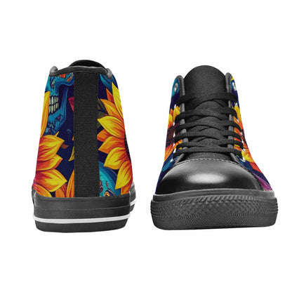 MEN'S Sunflower Skulls Print High Top Canvas Vivid Custom Shoes