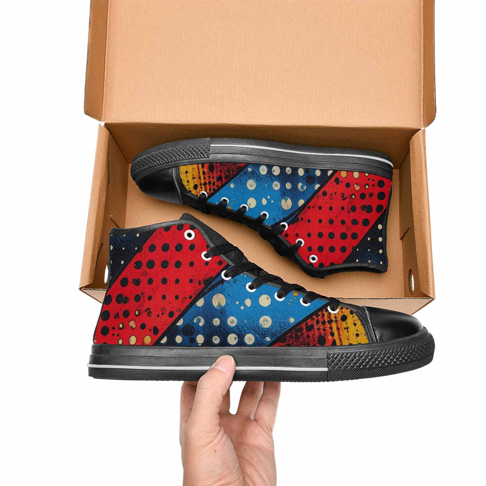 WOMEN'S Comic Book Halftone High Top Canvas Dark Academia Shoes