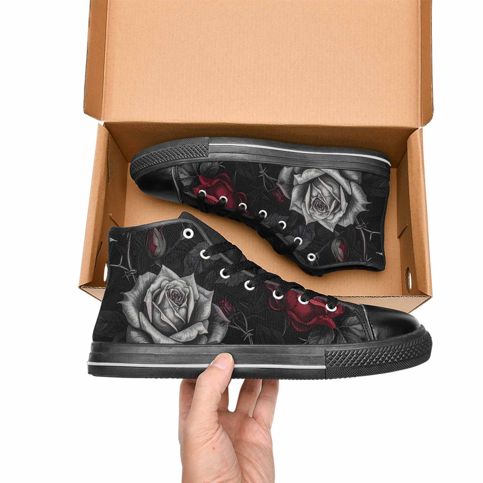 MEN'S Black Gothic Rose High Top Canvas Aesthetic Custom Shoes