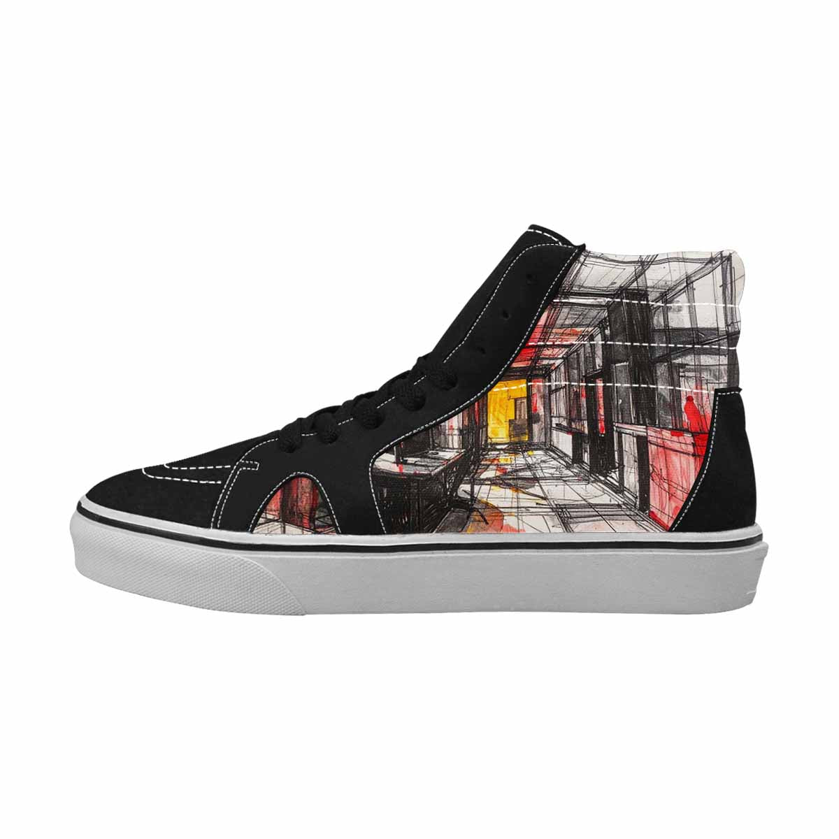 WOMEN'S Liminal Black & Red Ink High Top Canvas Wearable Art Grunge Shoes