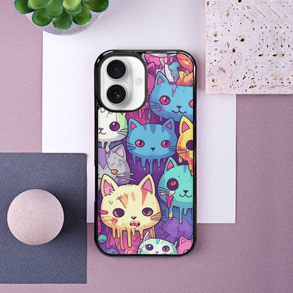iPhone 16 Case — Pastel Gore Cat Character Pattern Hundreds, Personalized Phone Case