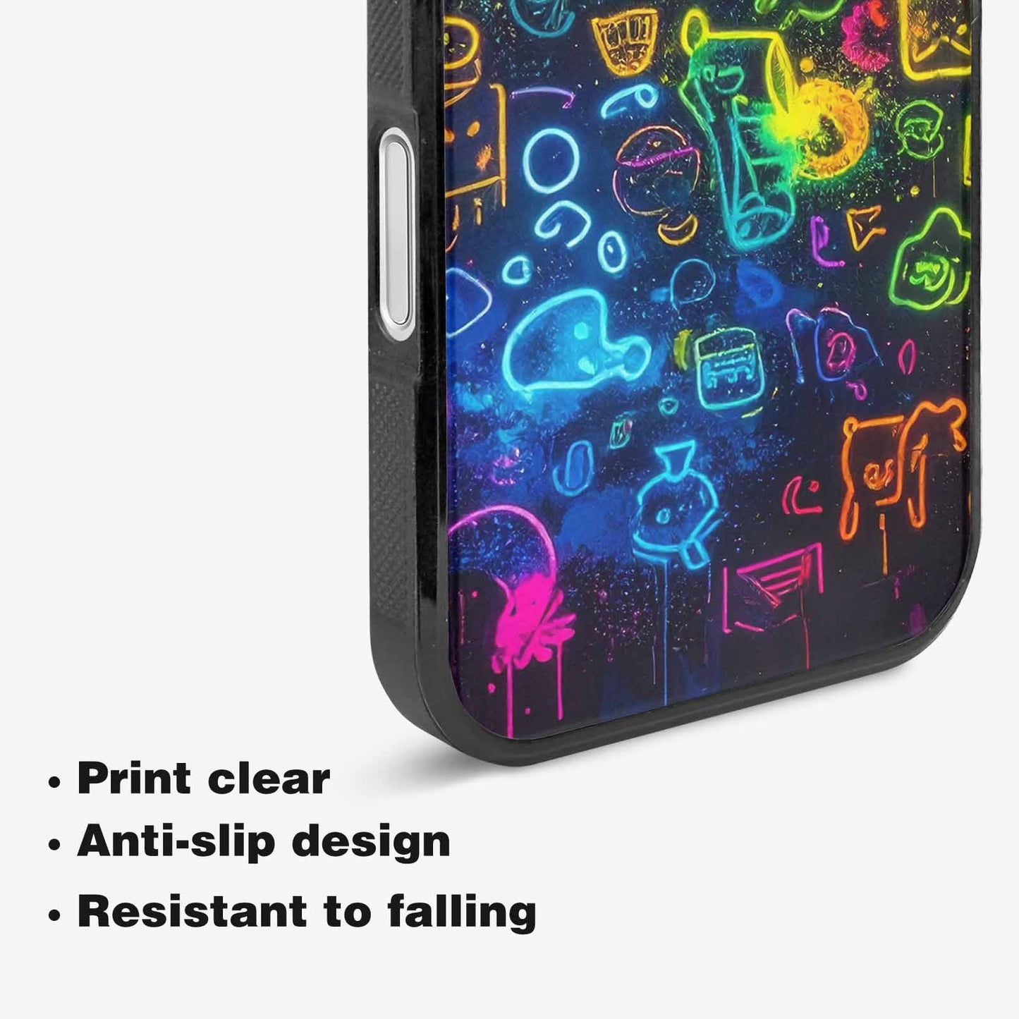iPhone 16 Case — Neon Glow Outline Icon Pattern Hundreds, Custom Printed Phone Case
