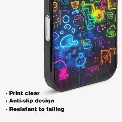 iPhone 16 Case — Neon Glow Outline Icon Pattern Hundreds, Custom Printed Phone Case