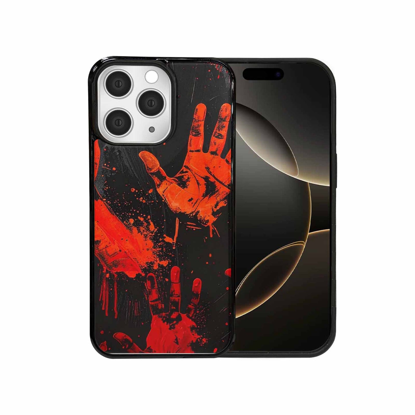 iPhone 15 Pro Max Case — Splatter Paint Art Hand Prints Black, Original Design Phone Case