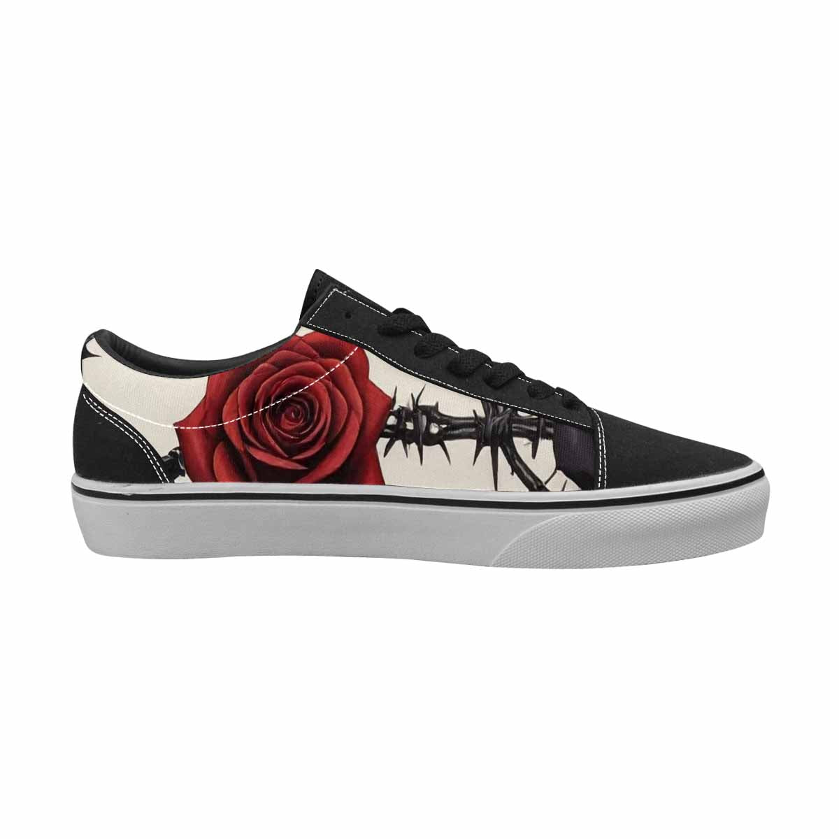 WOMEN'S Black Gothic Rose Canvas Lace-Up Vivid Sneakers