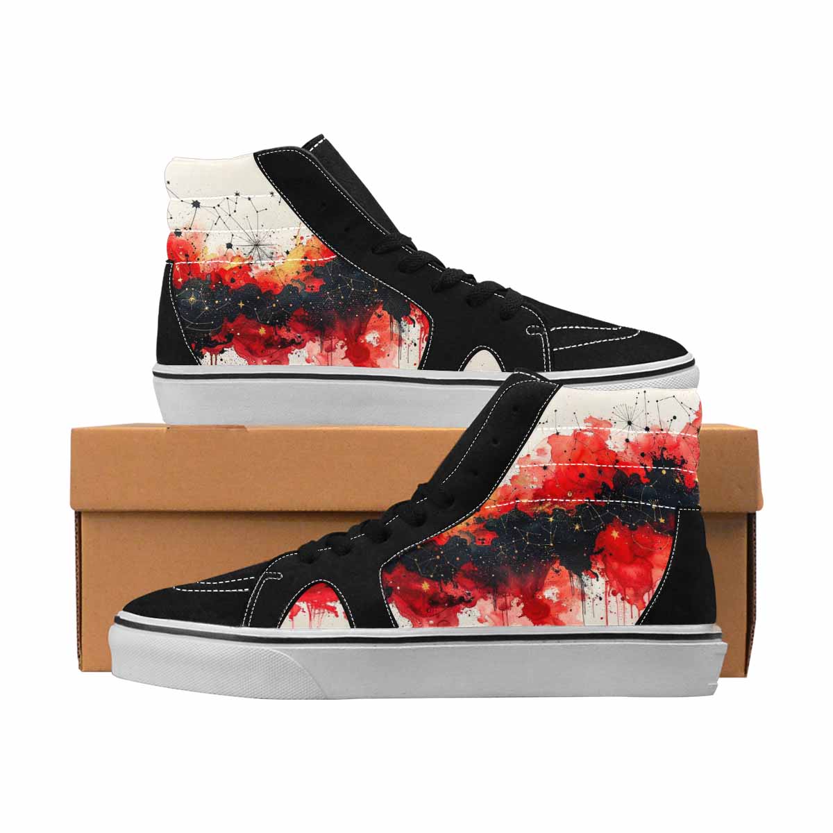 MEN'S Zodiac Black & Red Ink High Top Canvas Artist-designed Y2K Custom Art Shoes