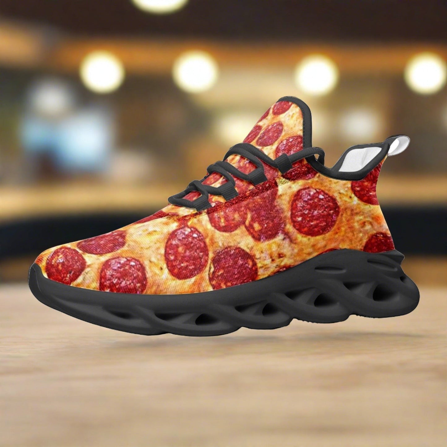 Custom Pepperoni Pizza high-top canvas shoes with bold all-over art — Freaky Shoes