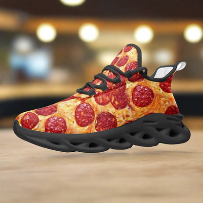 Custom Pepperoni Pizza high-top canvas shoes with bold all-over art — Freaky Shoes