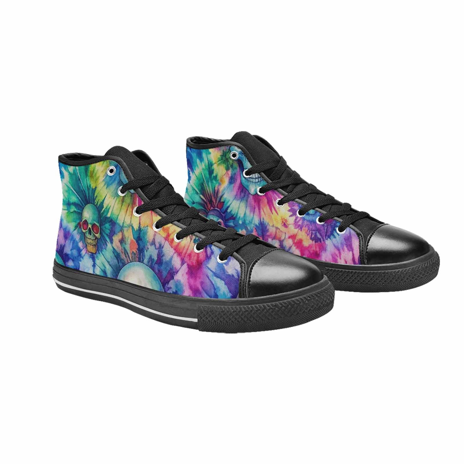 WOMEN'S Tie Dye Skulls Print High Top Canvas Neon Fantasy Custom Sneakers