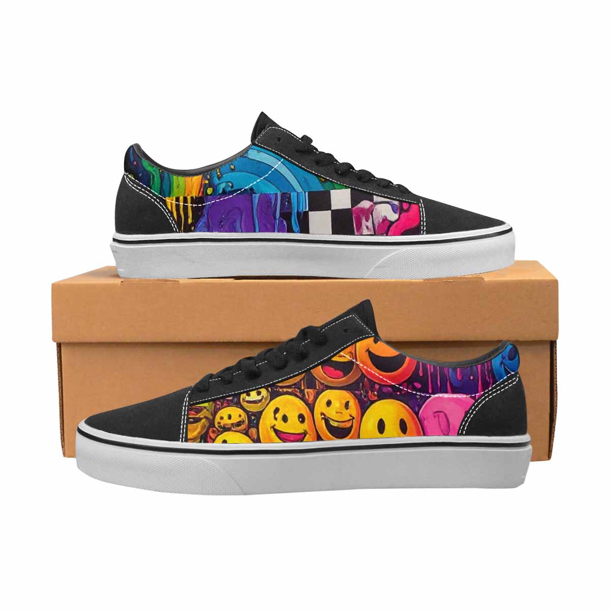 WOMEN'S Yellow Smiley Face Canvas Lace-Up Surreal Custom Sneakers