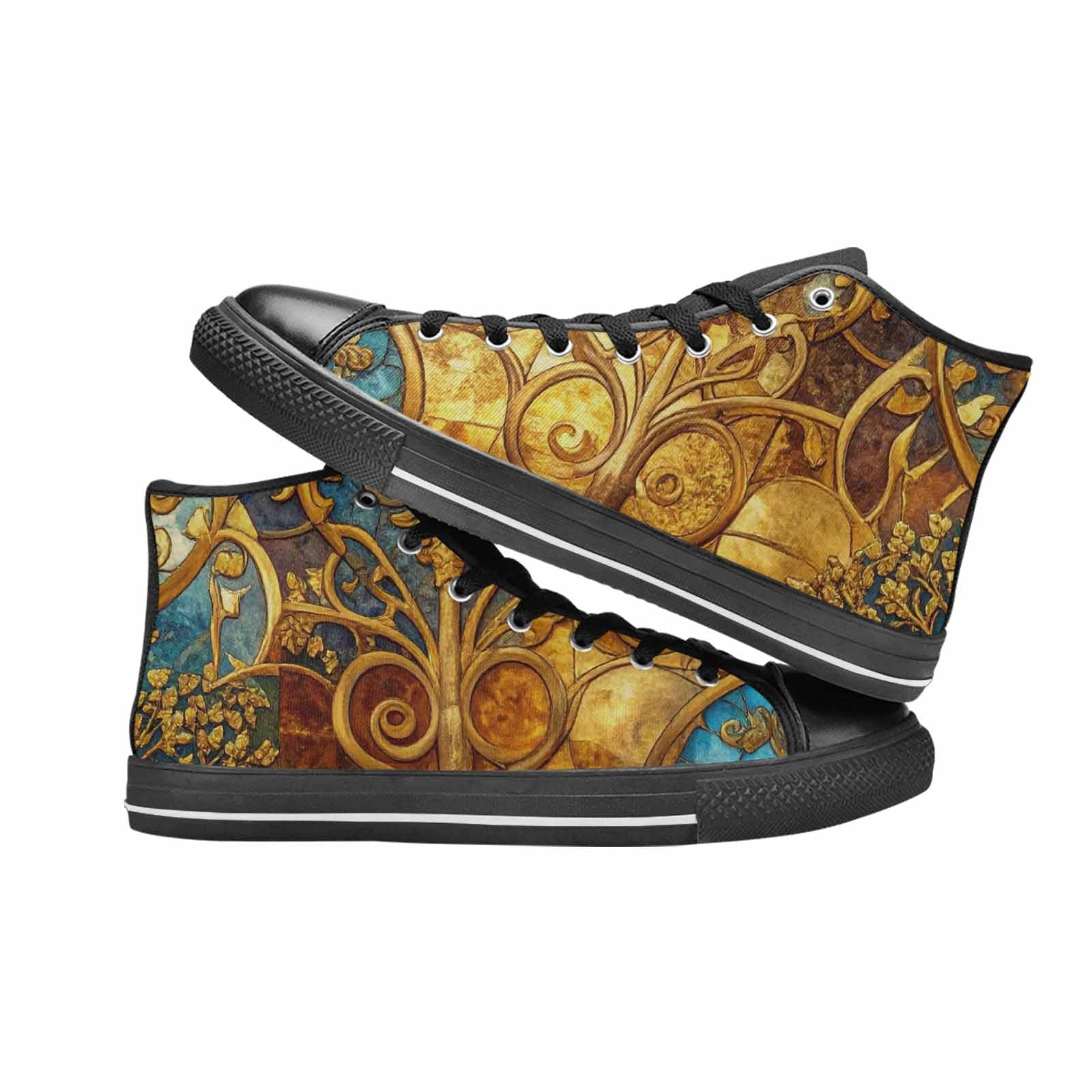 MEN'S Klimt-Style Gold Leaf High Top Canvas Surreal Custom Shoes