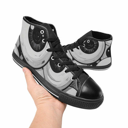 WOMEN'S Googly Cartoon Eyeballs High Top Canvas Vibrant Chaos Custom Shoes