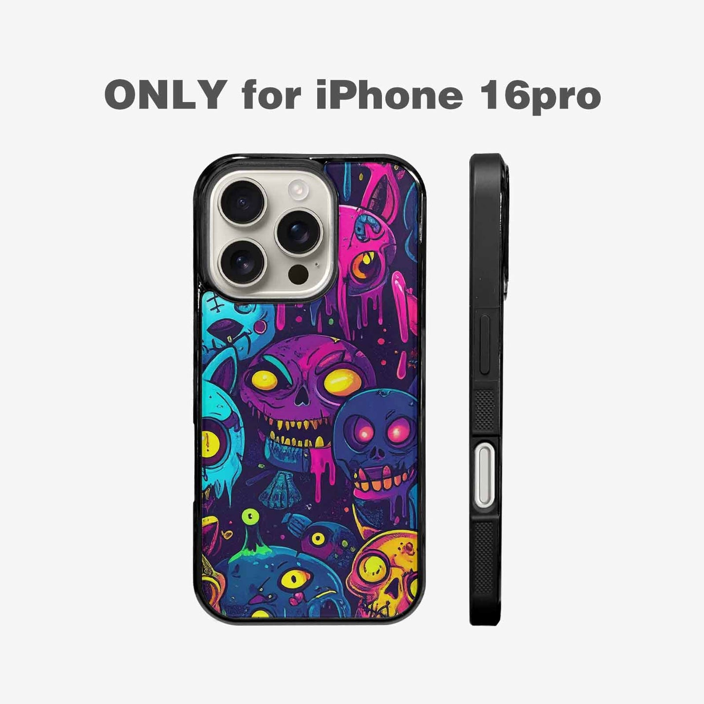 iPhone 16 Pro Case — Mixed Toxic Glow Creature Pattern Hundreds, Custom Printed Phone Case