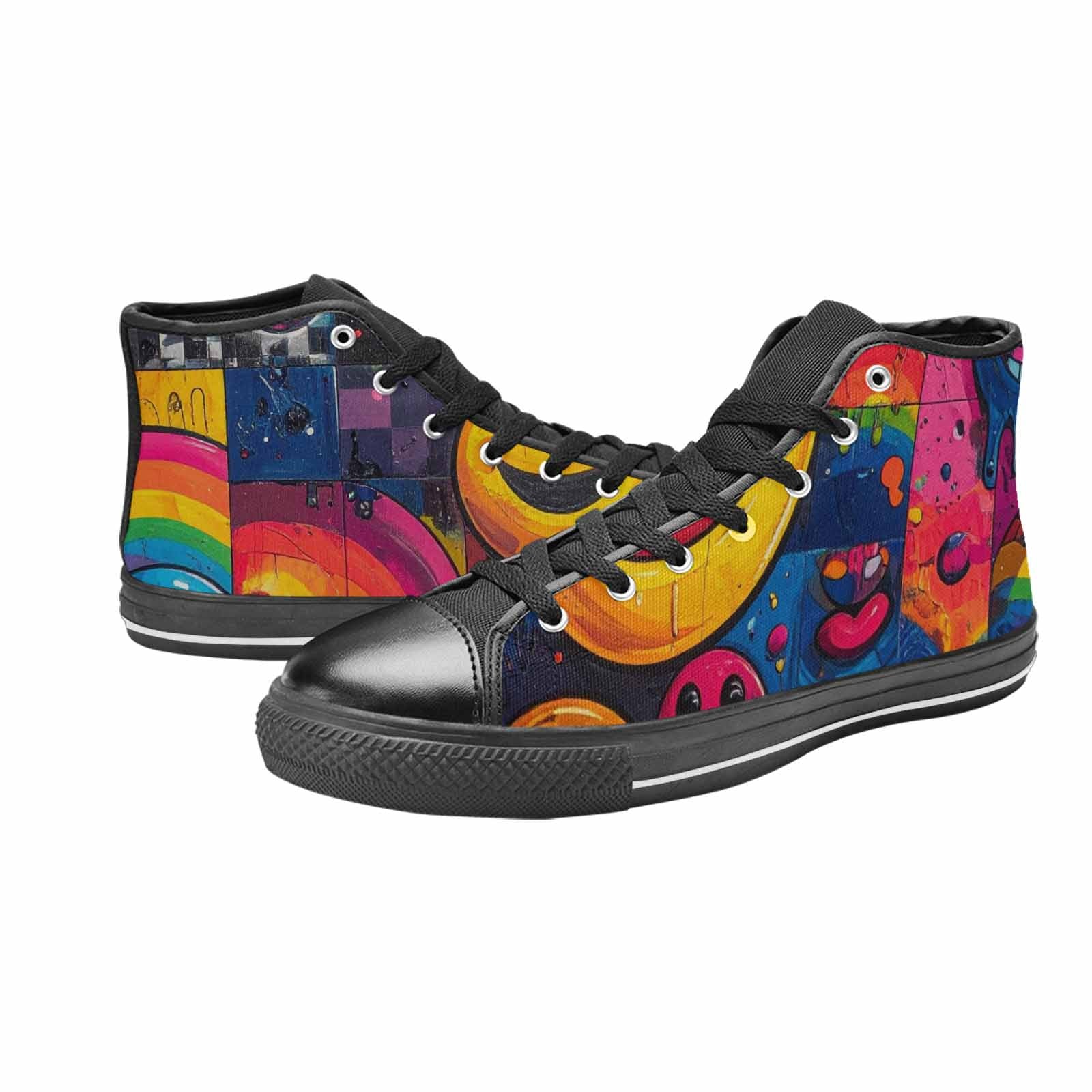 MEN'S Yellow Smiley Face High Top Canvas Dreamcore Custom Shoes