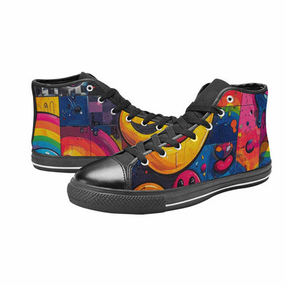 MEN'S Yellow Smiley Face High Top Canvas Dreamcore Custom Shoes