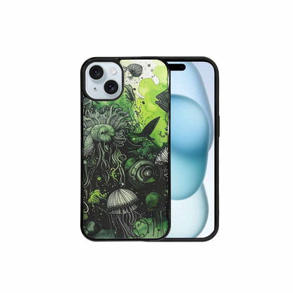iPhone 15 Plus Case — Sea Creature Burst Black Green Ink, Custom Print Case Cover