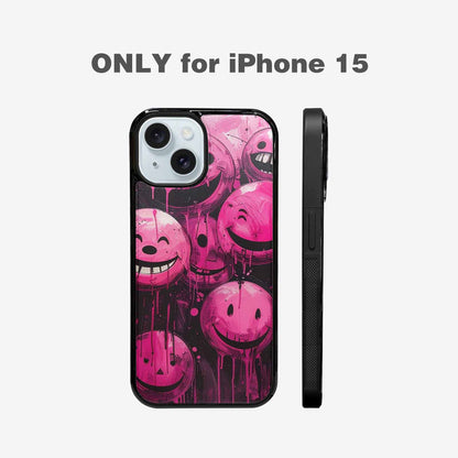 iPhone 15 Case — Melting Moon Smiley Black Pink Ink, Unique Phone Case Design