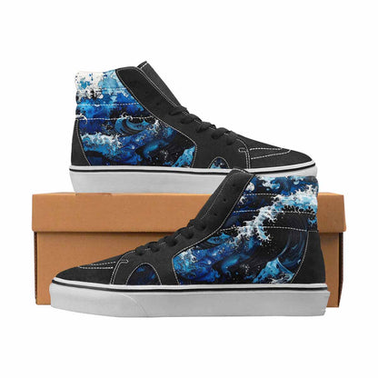 WOMEN'S Nautical Waves Black & Blue Ink High Top Canvas Graphic Print Aesthetic Custom Shoes
