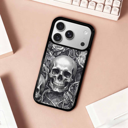 iPhone 17 Pro Case — Skulls Roses Chrome Airbrush Gothic Skulls, Custom Art Phone Cover