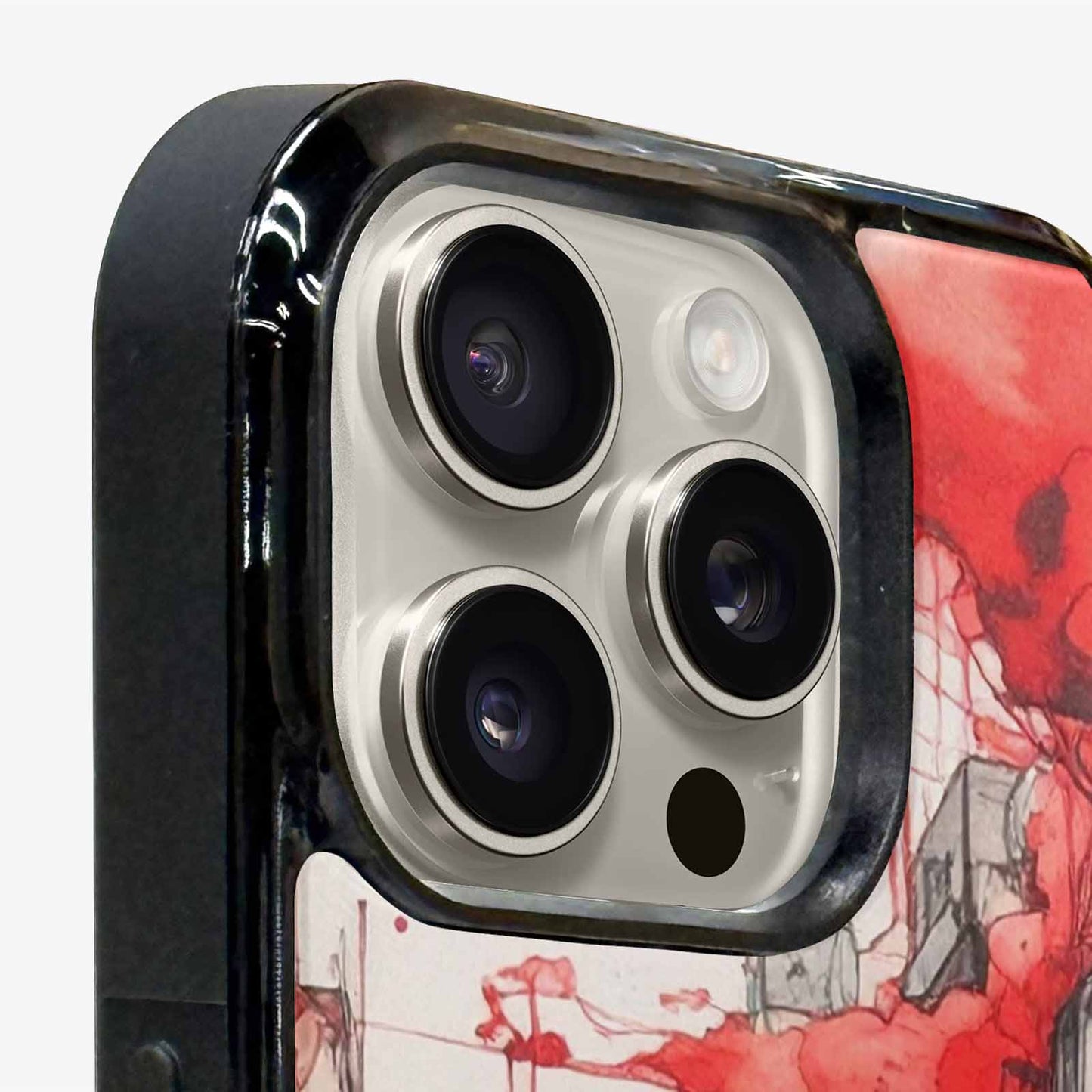 iPhone 16 Pro Case — Liminal Space Fragment Black Red Ink, Custom Print Case Cover