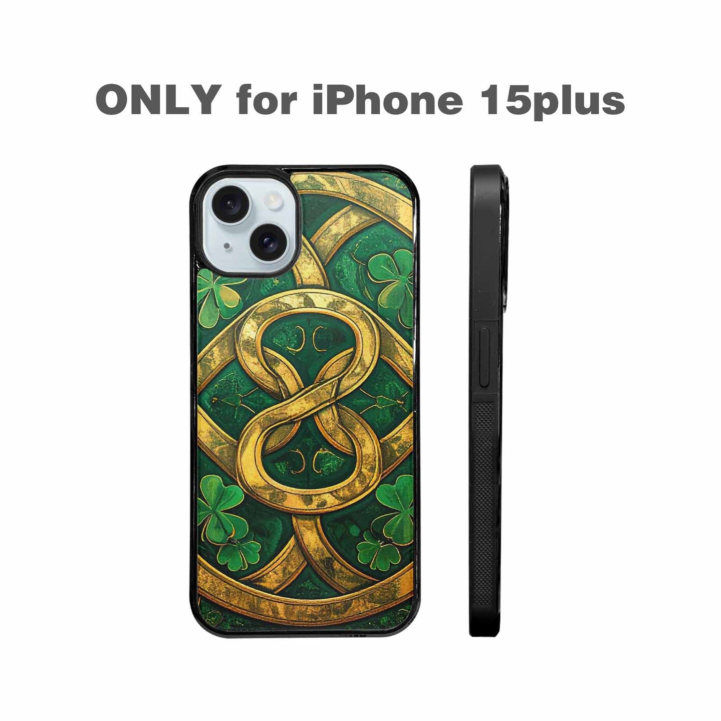 iPhone 15 Plus Case — Irish Celtic Knot Pattern Shamrocks Seamless, Custom Phone Case