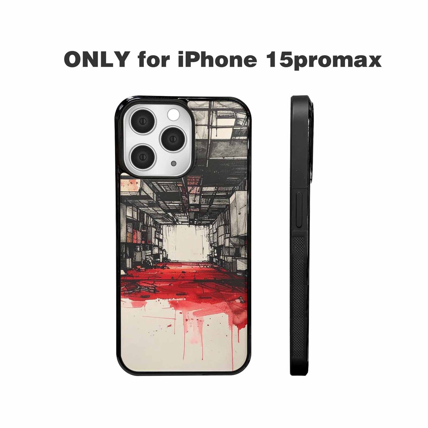 iPhone 15 Pro Max Case — Liminal Space Fragment Black Red Ink, Custom Made Phone Cover