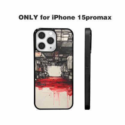 iPhone 15 Pro Max Case — Liminal Space Fragment Black Red Ink, Custom Made Phone Cover