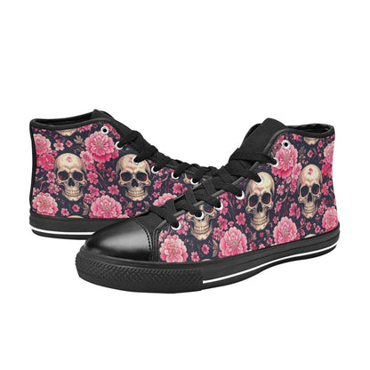 MEN'S Skull Cherry Blossom High Top Canvas Wallpaper Art Shoes
