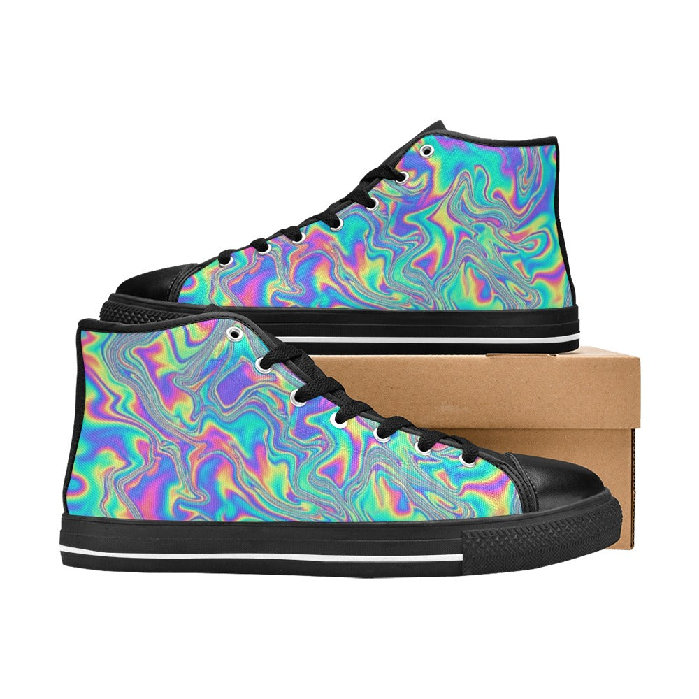 MEN'S Holographic Tribal Blaze 4 High Top Canvas Neon Fantasy Custom Shoes