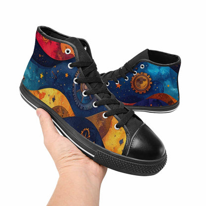 WOMEN'S Steampunk Galaxy High Top Canvas Wallpaper Art Custom Sneakers