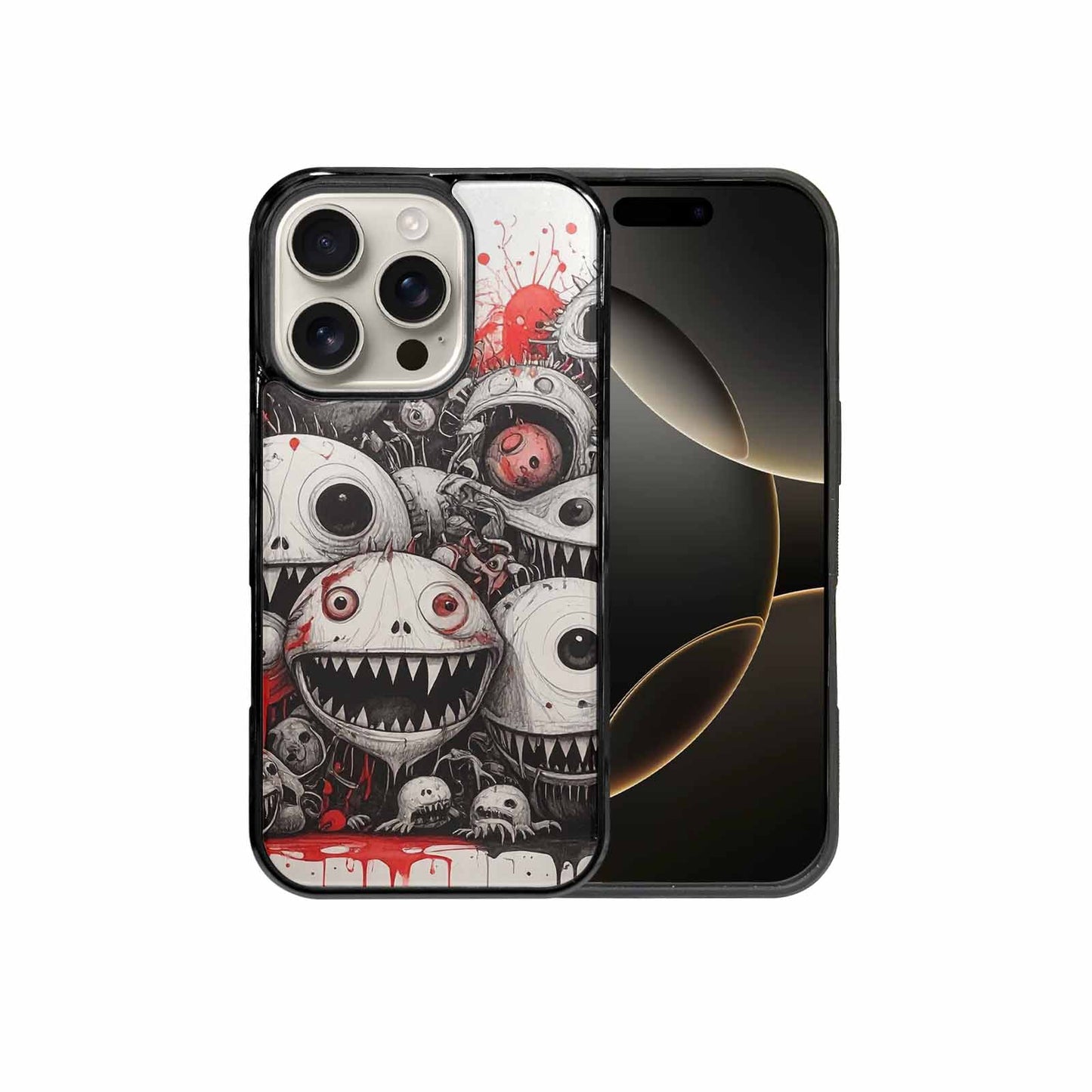 iPhone 16 Pro Case — Multi Eye Monster Black Red Ink, Custom Art Phone Cover