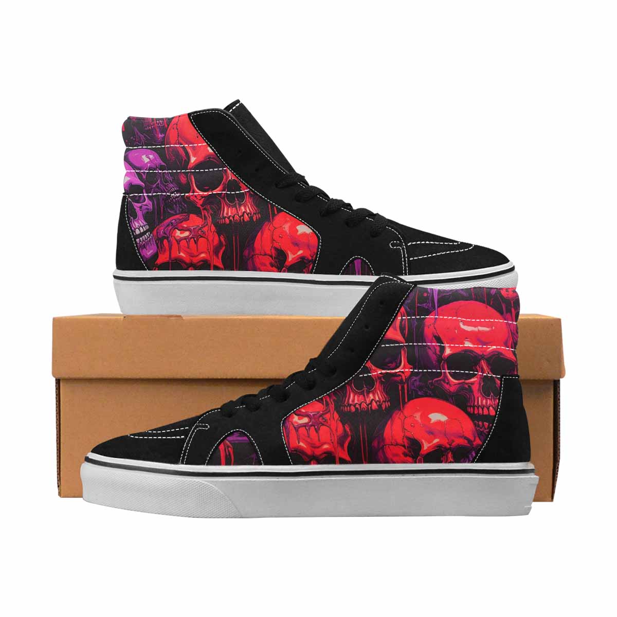 MEN'S Skulls High Top Canvas Graphic Print Melting Art Handmade Custom Shoes