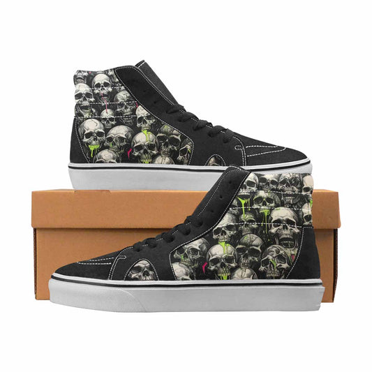 WOMEN'S Skulls Black & Green Ink High Top Canvas One Of A Kind Wallpaper Art Custom Art Shoes