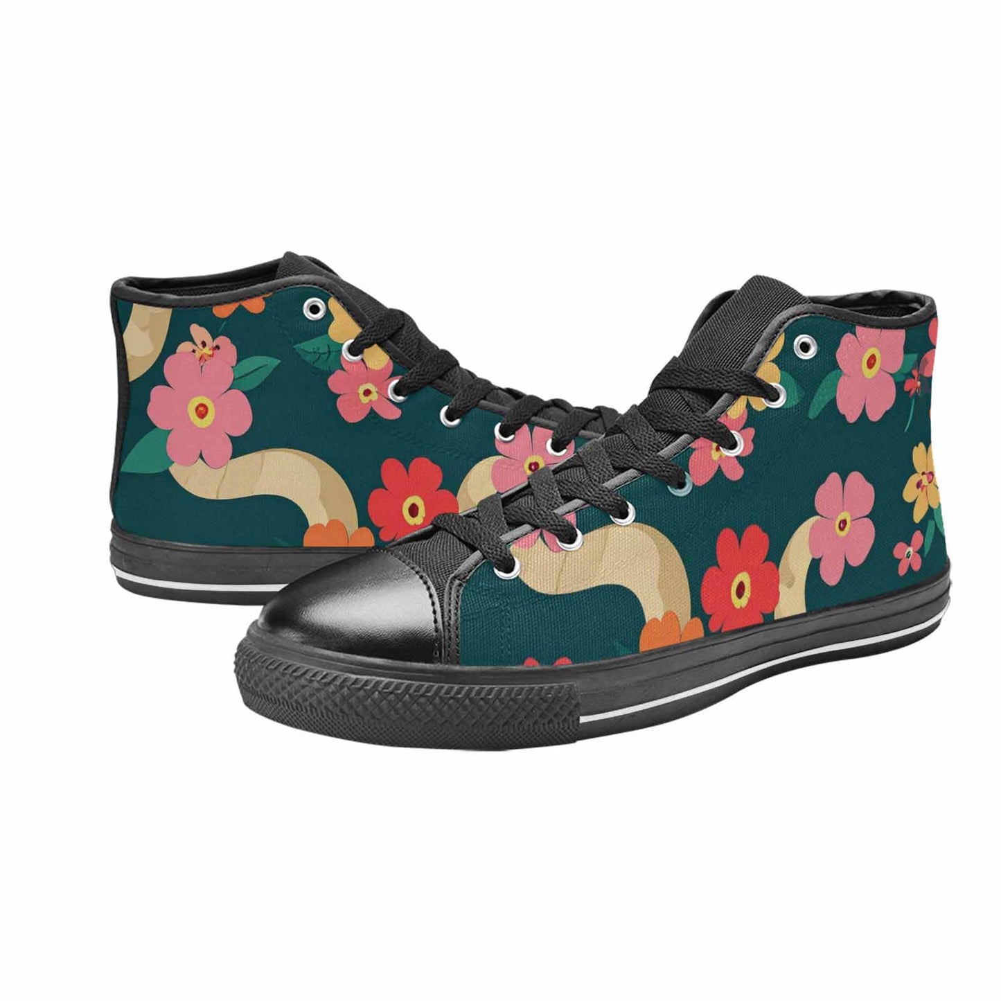 WOMEN'S Floral Snake Print High Top Canvas Grunge Sneakers