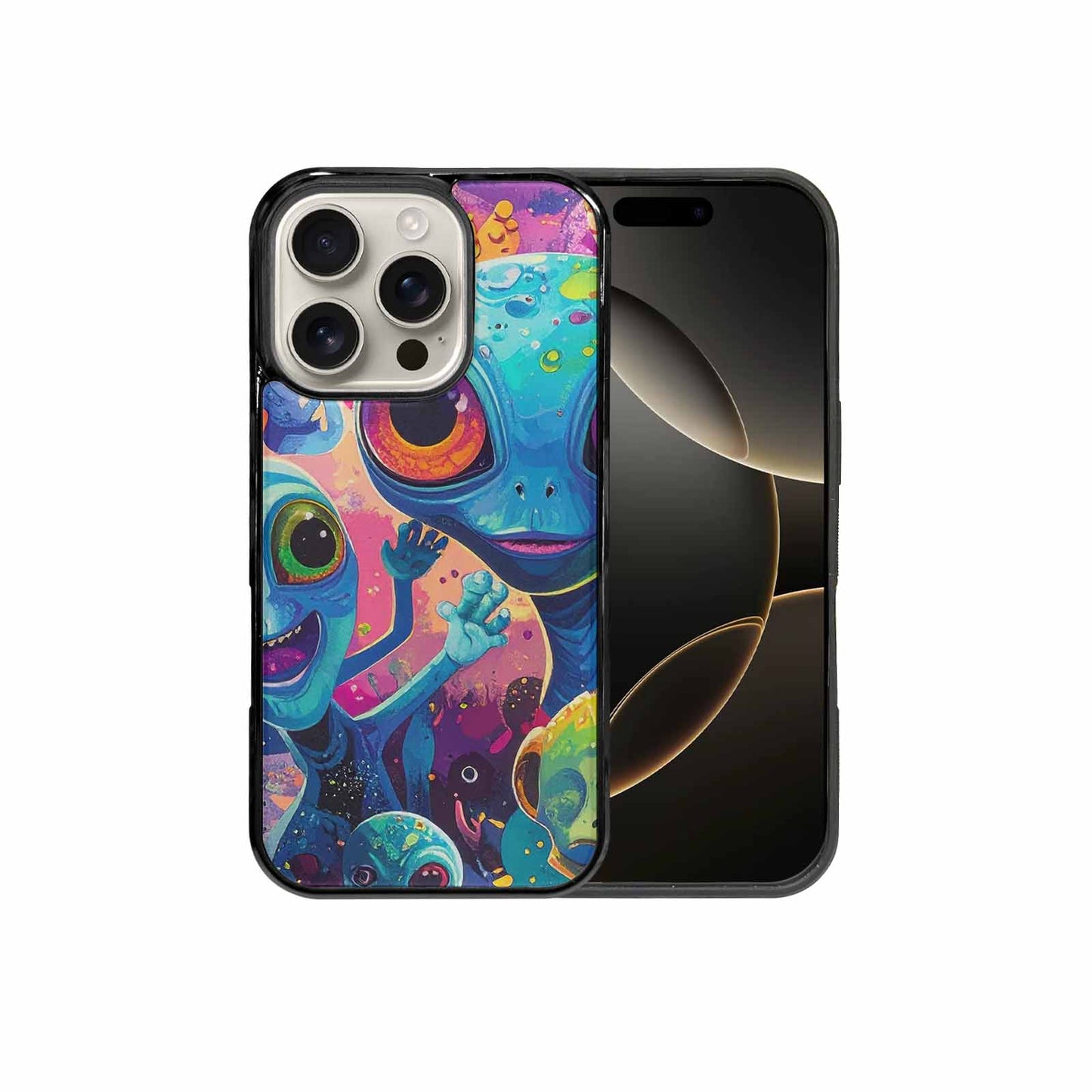 iPhone 16 Pro Case — Cartoon Alien Characters, Custom Art Phone Cover