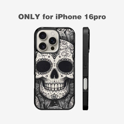 iPhone 16 Pro Case — Intricately Detailed Sugar Skulls In Black, Unique Phone Case Design