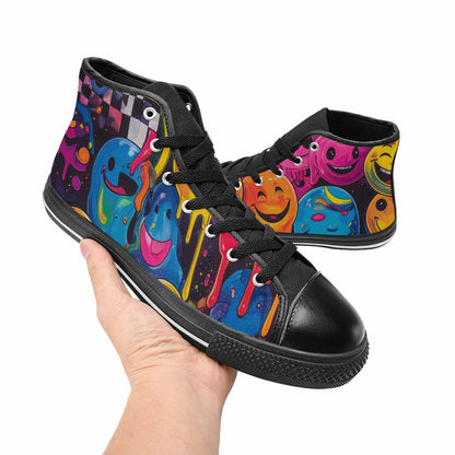 MEN'S Yellow Smiley Face High Top Canvas Aesthetic Custom Sneakers