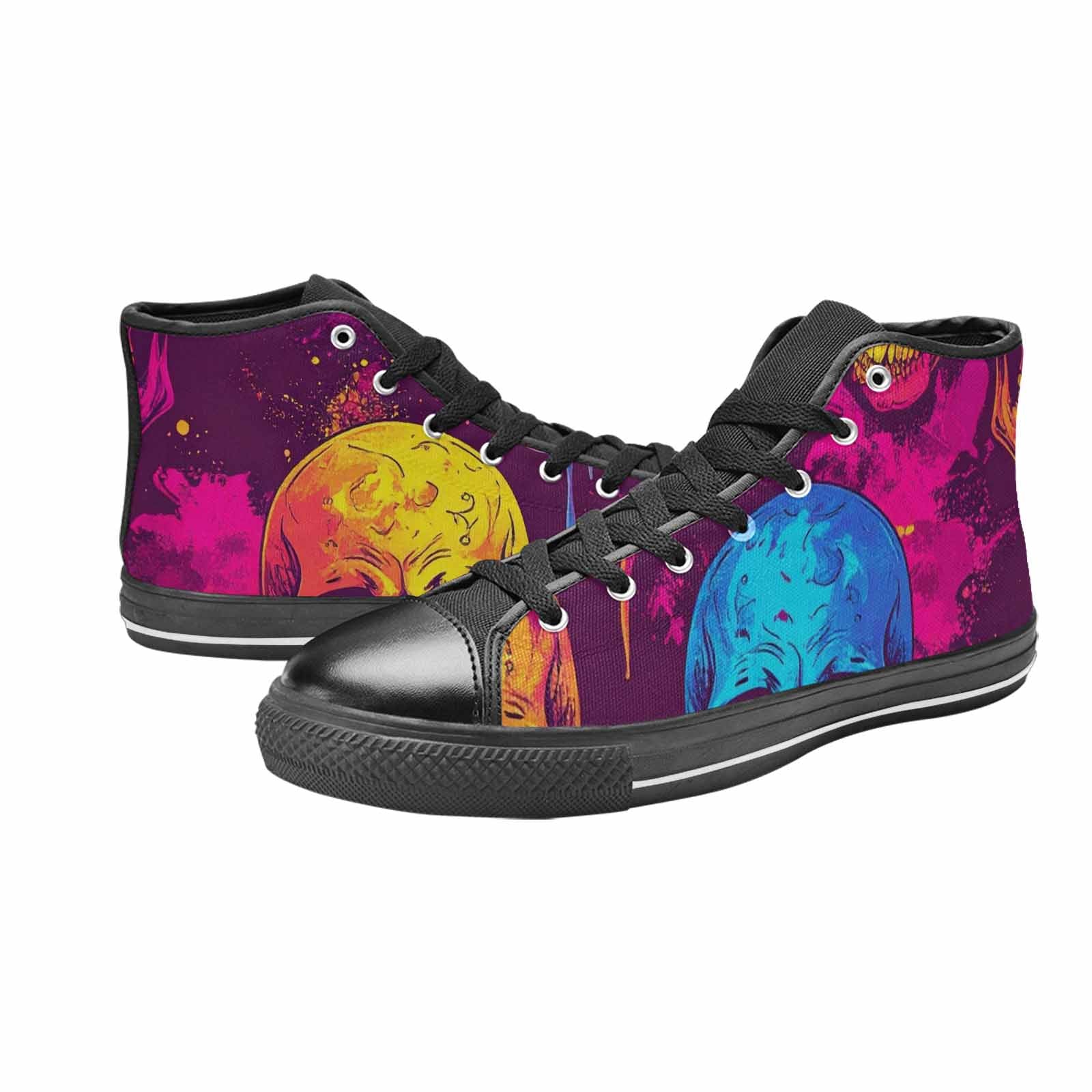 WOMEN'S Tie Dye Skulls Print High Top Canvas Surreal Sneakers
