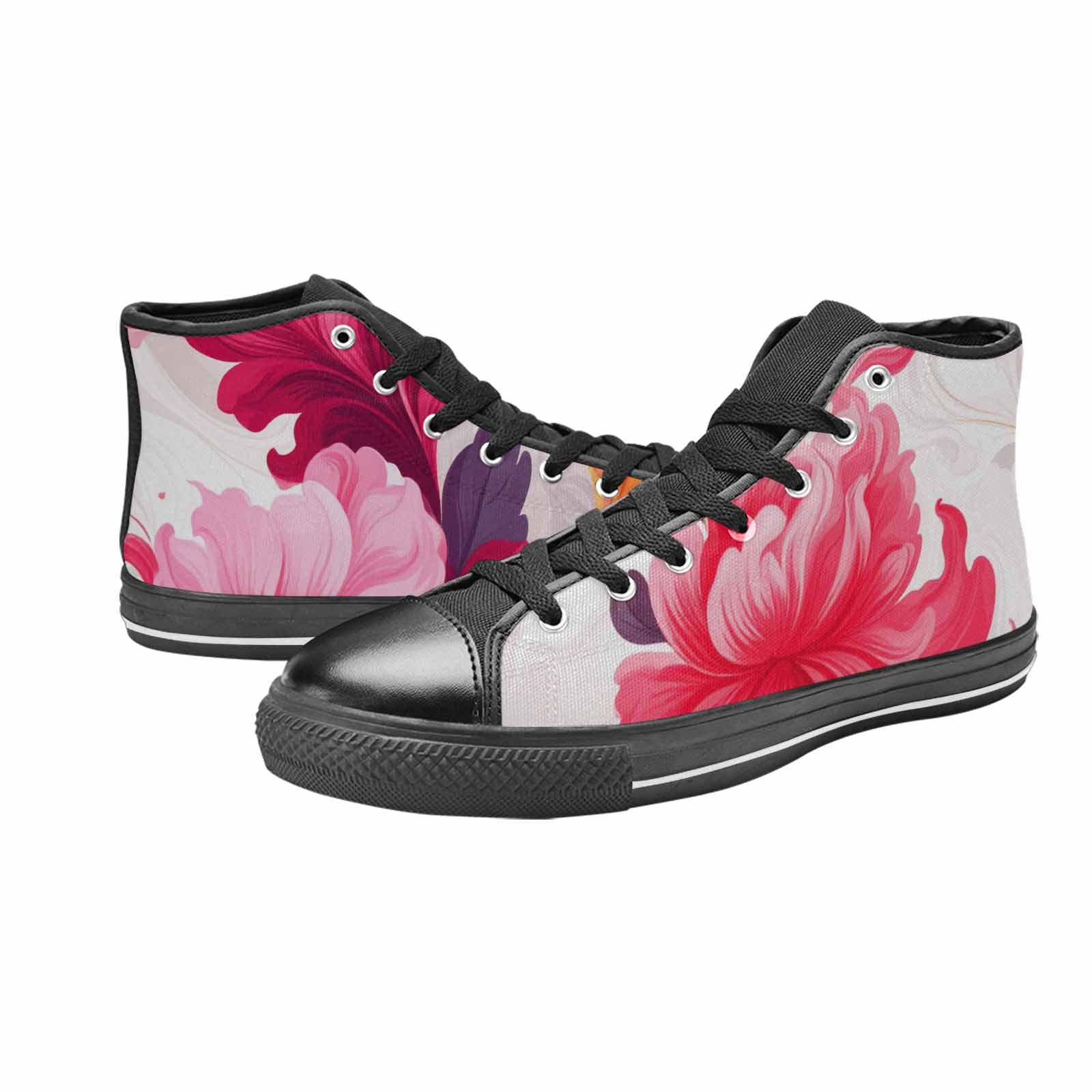 WOMEN'S Marble Floral High Top Canvas Vibrant Chaos Custom Shoes