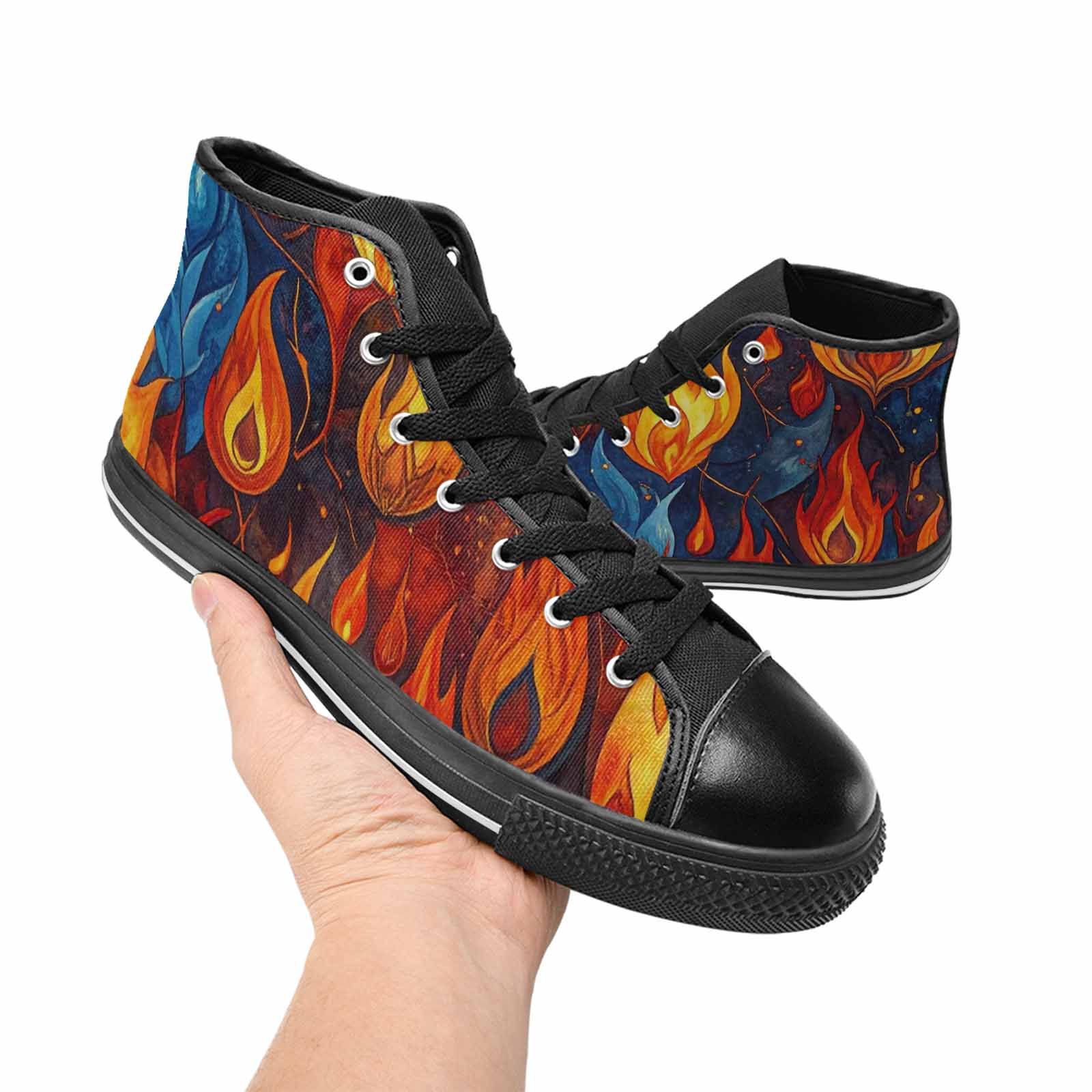 WOMEN'S Fire Flame High Top Canvas Wallpaper Art Sneakers