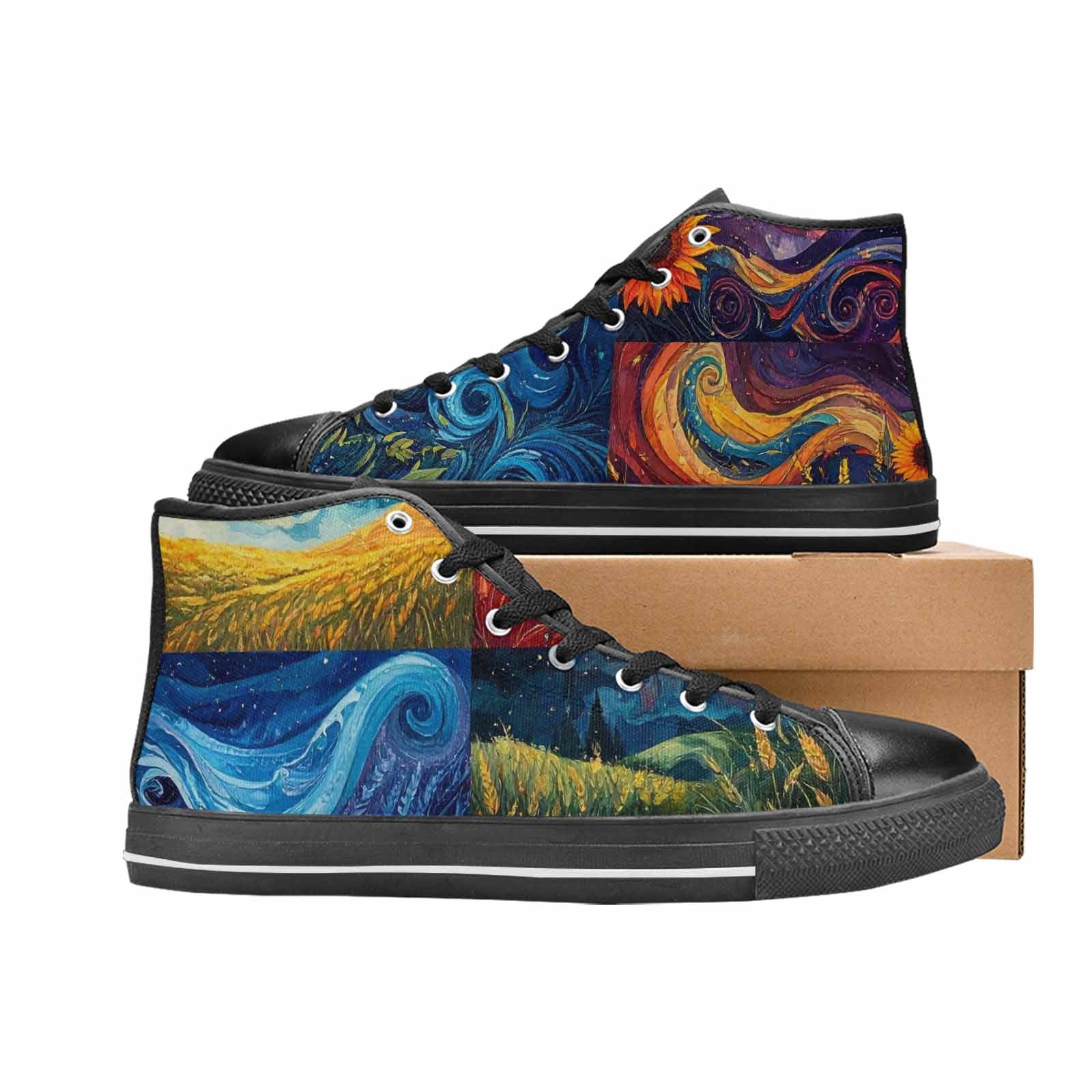 WOMEN'S Van Gogh-Style Swirl High Top Canvas Aesthetic Custom Shoes