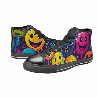 WOMEN'S Yellow Smiley Face High Top Canvas Dark Academia Shoes