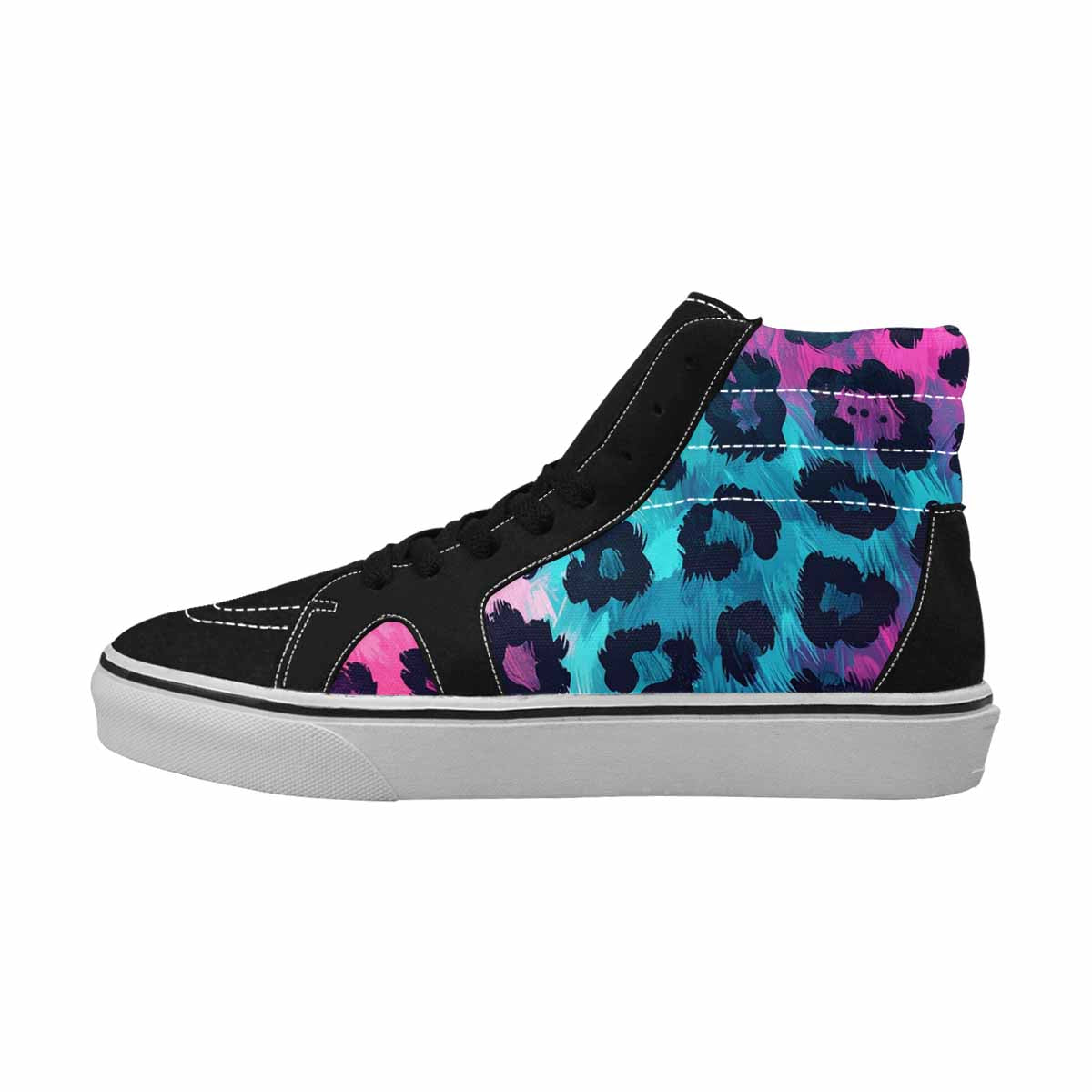 WOMEN'S Leopard Neon Pink Teal Airbrush High Top Canvas Surreal Shoes