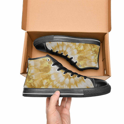 WOMEN'S Tie Dye Metallic Gold White High Top Canvas Dark Academia Custom Shoes