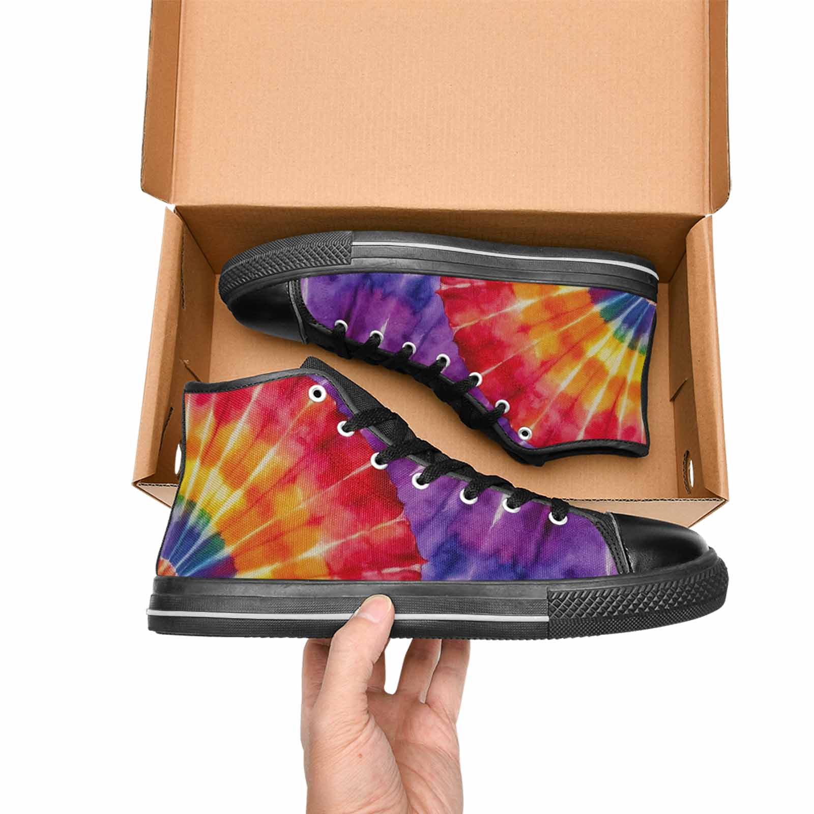 MEN'S Tie Dye Rainbow Spiral High Top Canvas Y2K Custom Shoes