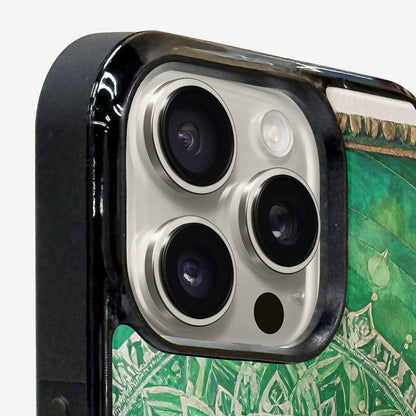 iPhone 15 Pro Max Case — Green Mandala Bohemian Print Edge To, Original Design Phone Case