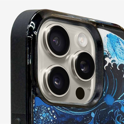 iPhone 16 Pro Max Case — Nautical Wave Black Blue Ink Wave, Unique Phone Case Design