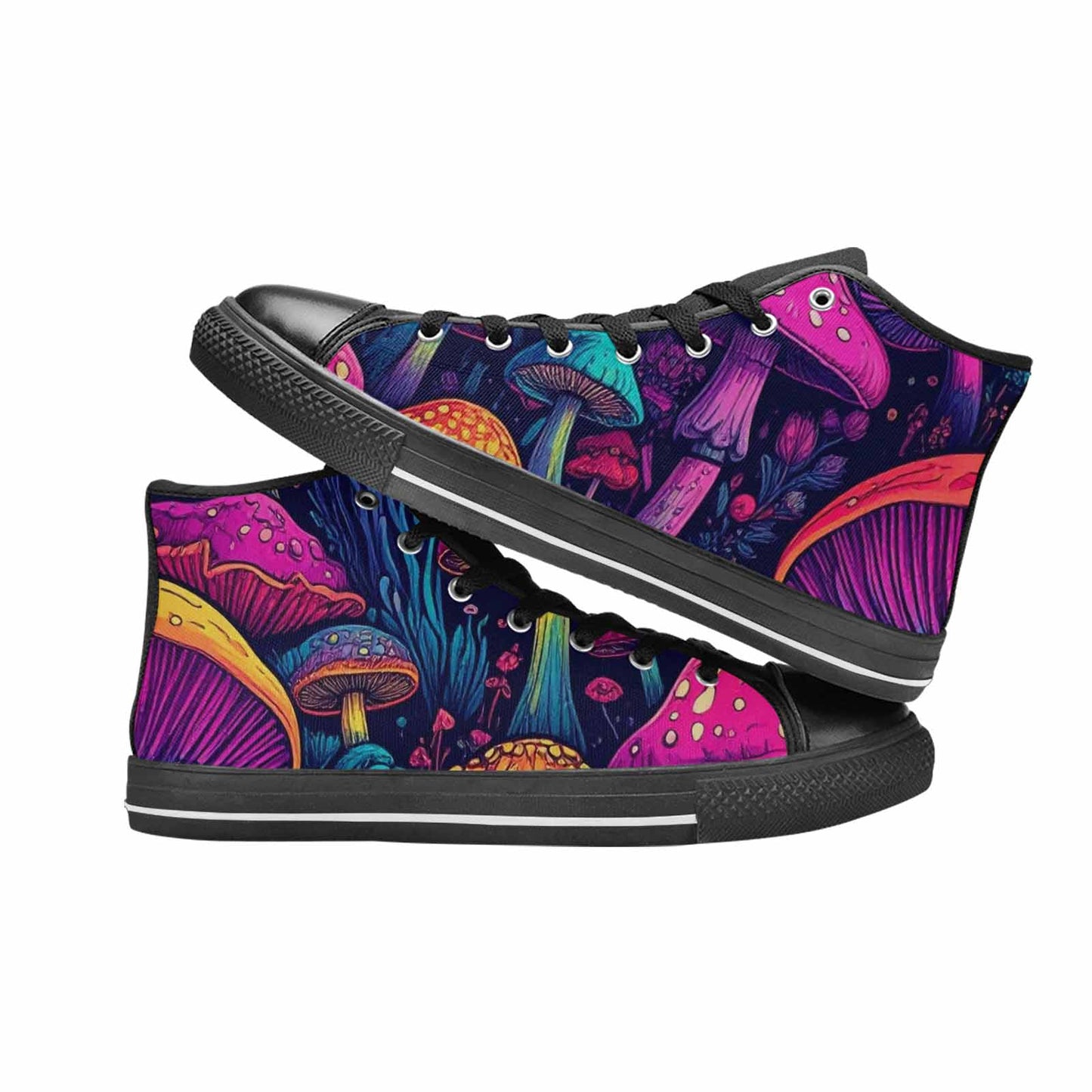 WOMEN'S Psychedelic Mushroom High Top Canvas Vibrant Chaos Shoes